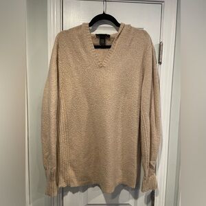 Venezia Size 22/24W Cream Ribbed Boucle Knit Pullover Hooded Sweater